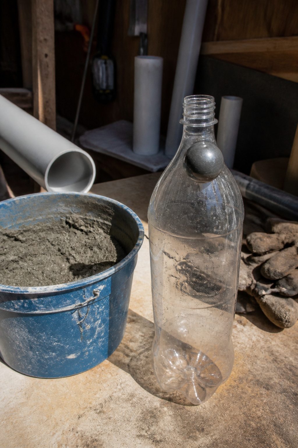 Close-up of a marble in a bottle neck for bailer weight.