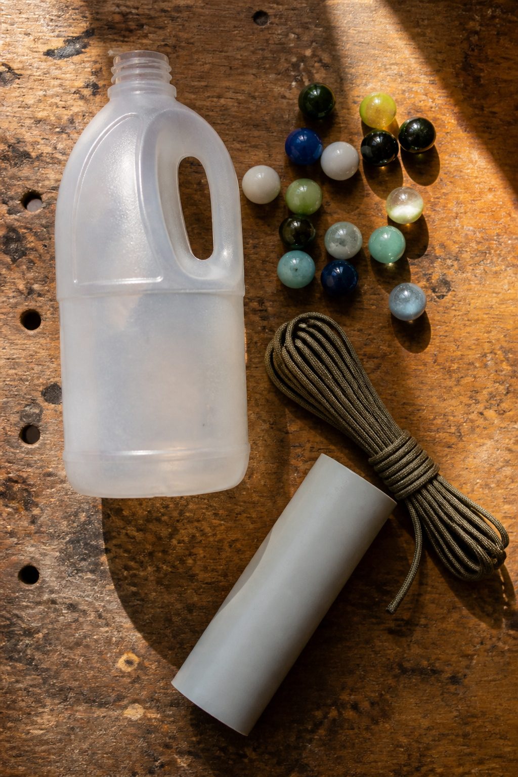 Plastic bottle with handle for making a bailer.