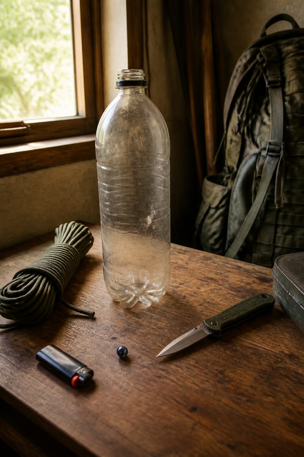 Plastic bottle and tools for bailer construction.