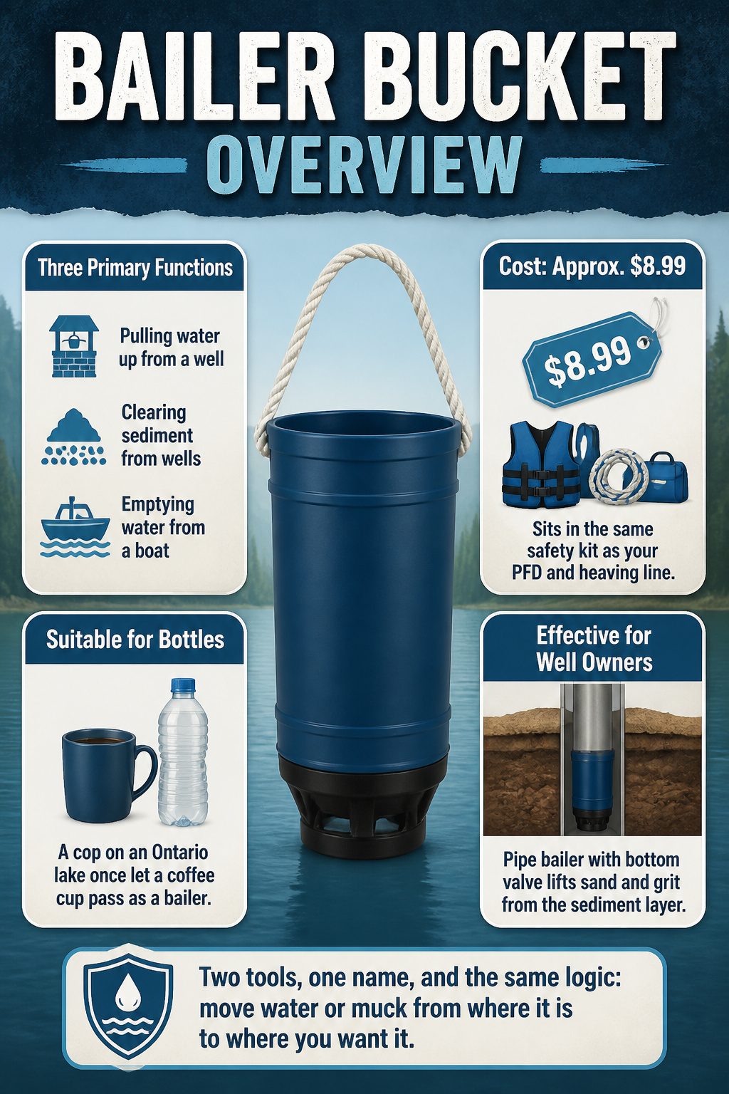 Information image of a bailer bucket overview.