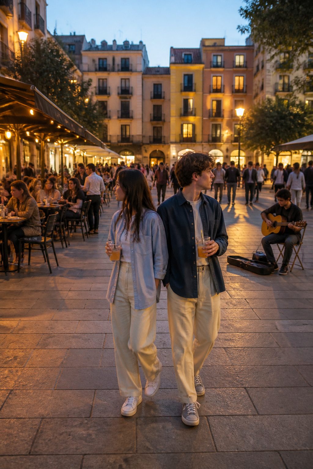 A street corner filled with people engaged in conversation and interaction.