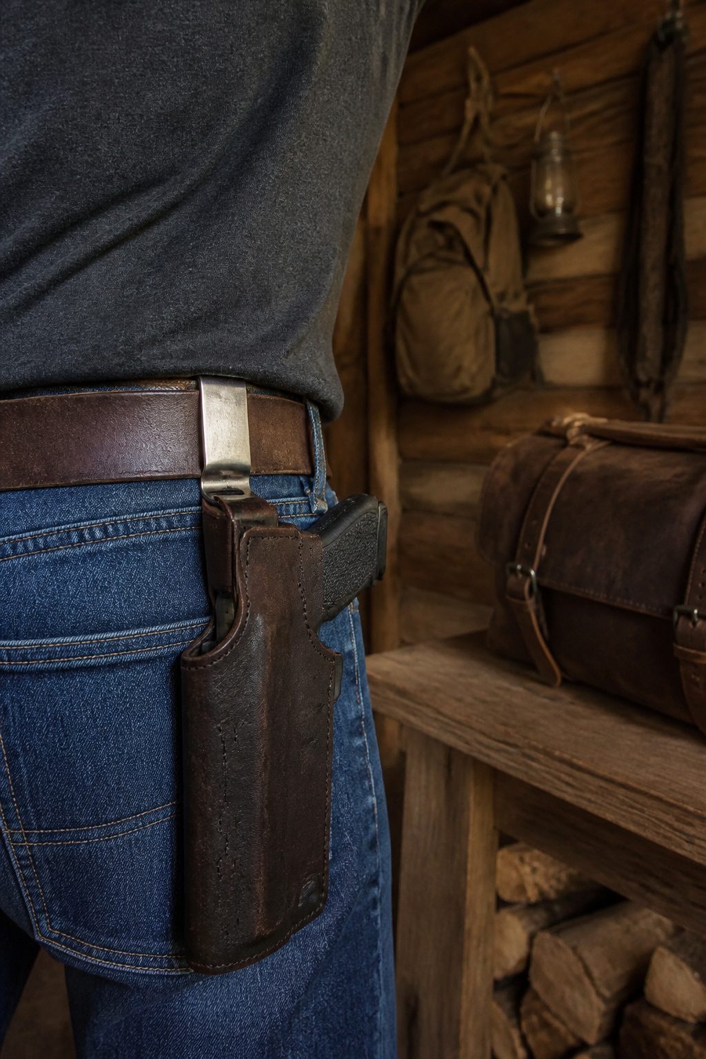 Belt Clip Holster Hardware: Types, Materials and Carry Tradeoffs 2 Close-up of a sturdy metal belt clip on a leather belt.