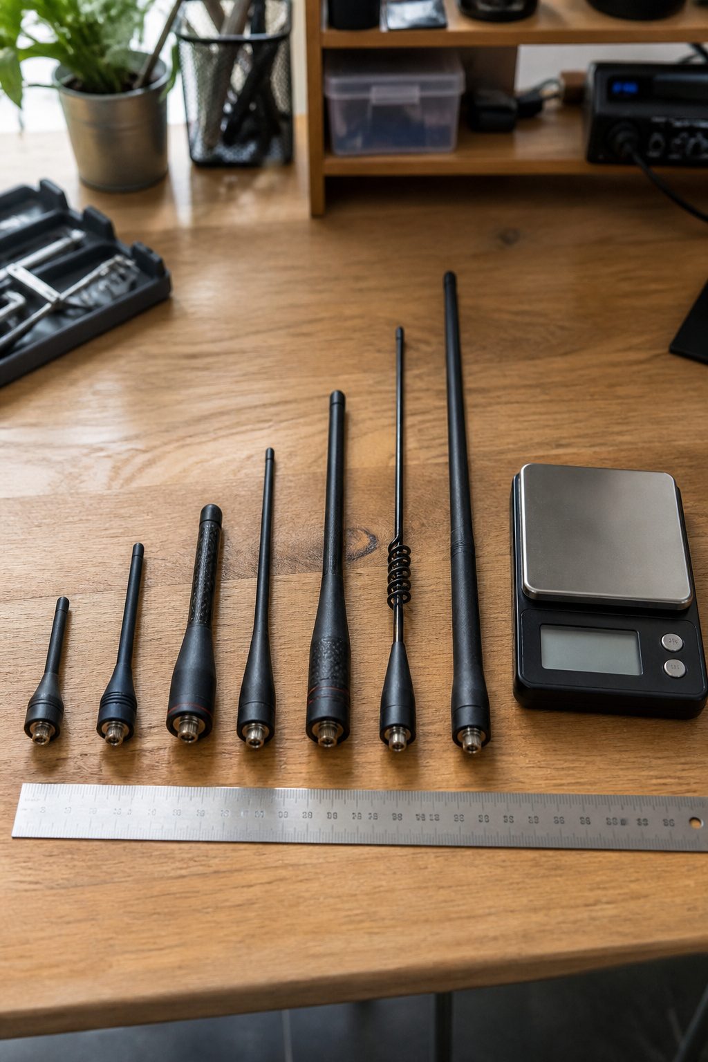 10 Best Baofeng Antenna Options 2026: Research-Based Rankings 21 An indoor workspace with various Baofeng antennas and tools