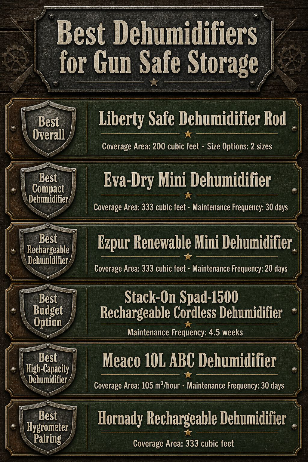 An infographic comparing different dehumidifiers for gun safe storage
