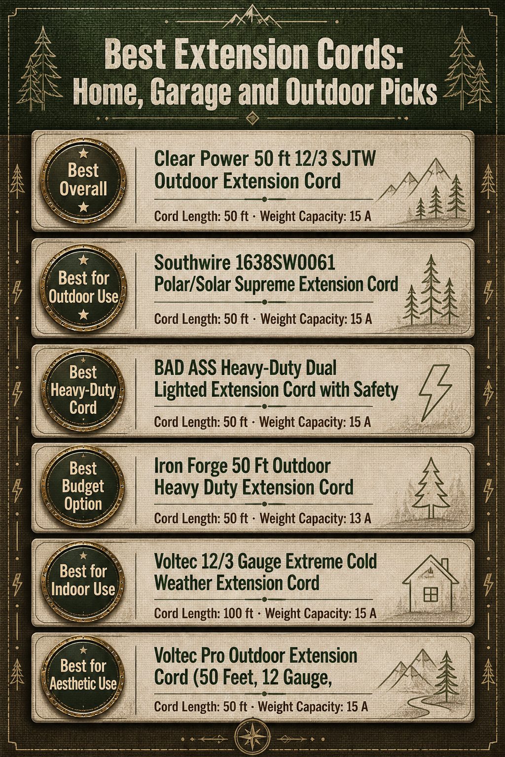 6 Best Extension Cords 2026: Home, Garage and Outdoor Picks 14 Comparison infographic of different extension cords with specifications listed.