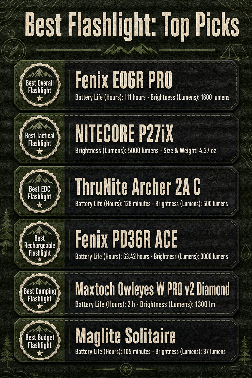 Best Flashlight: 9 Top Picks for 2026 20 An infographic comparing different flashlight models with lumens and features listed.