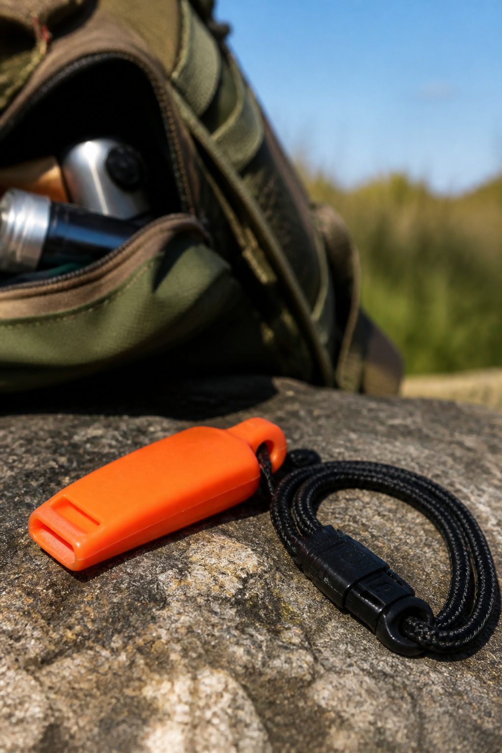 Bug Out Bag Essentials: What to Pack for Emergencies in 2026 6 A pea-less whistle displayed on a surface with a bug out bag.