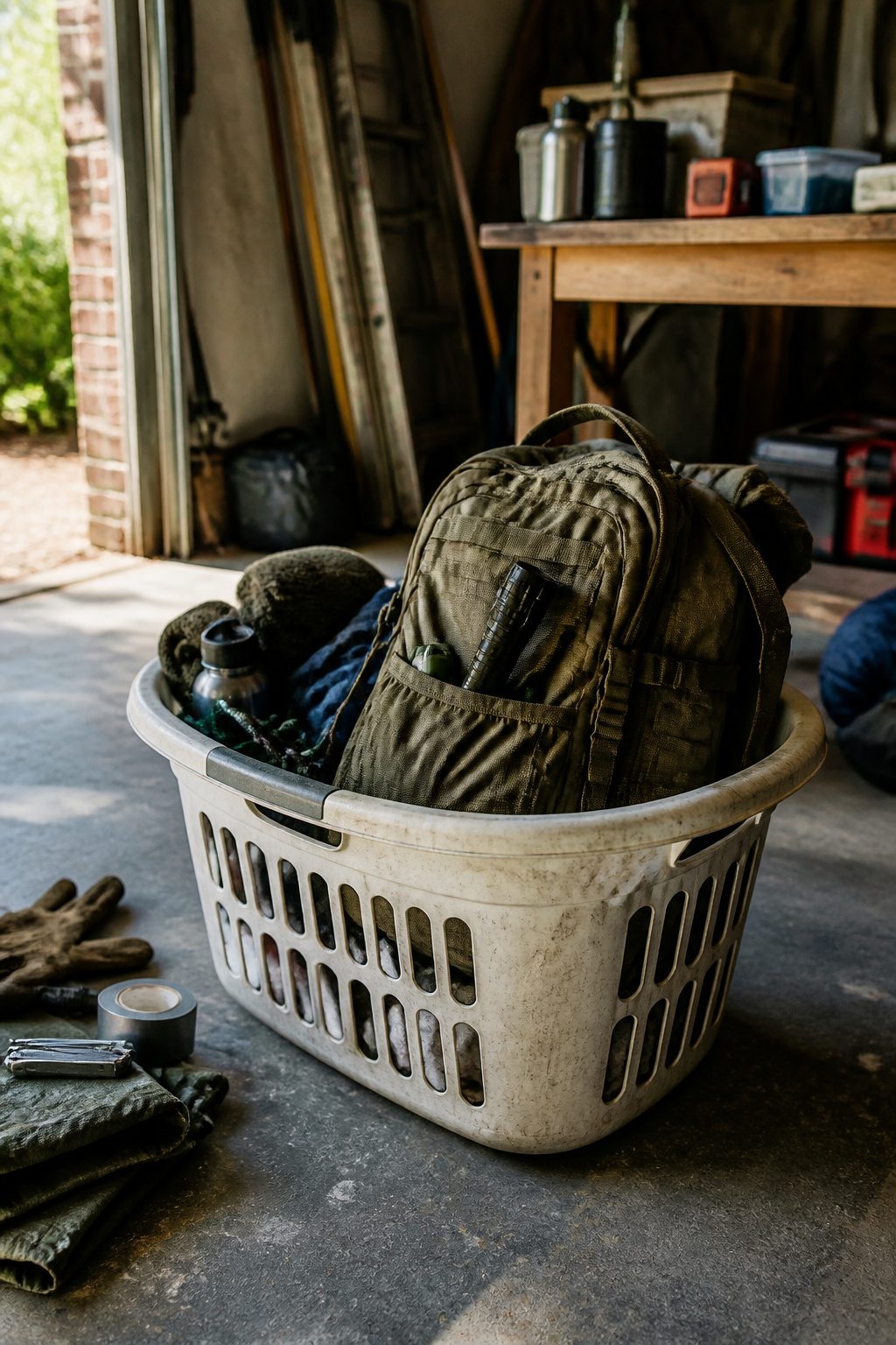 Bug Out Bag Essentials: What to Pack for Emergencies in 2026 16 A person packing a bug out bag in a garage.