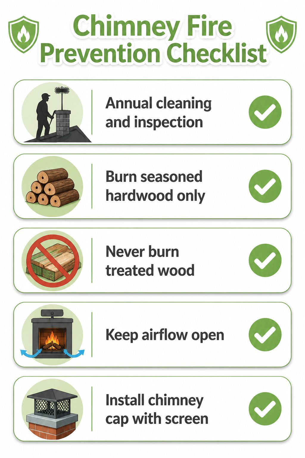 Chimney Fire: Causes, Signs, Risks and Prevention Guide 2026 8 A checklist for chimney fire prevention measures.