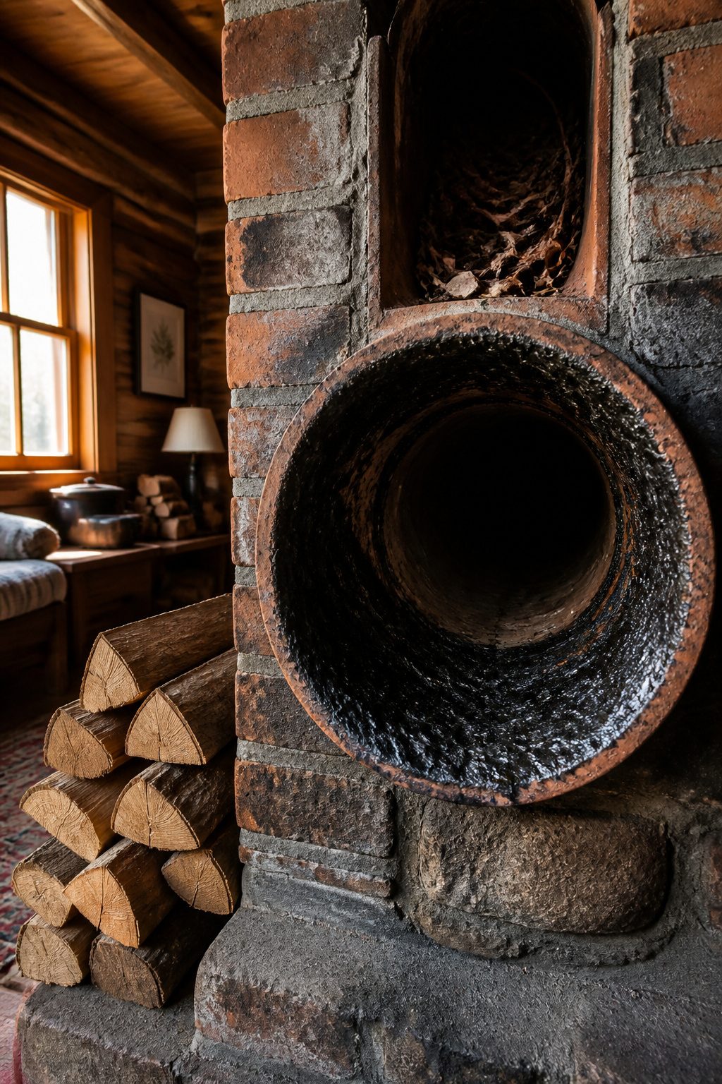 Chimney Fire: Causes, Signs, Risks and Prevention Guide 2026 2 A close-up of creosote buildup inside a chimney flue.