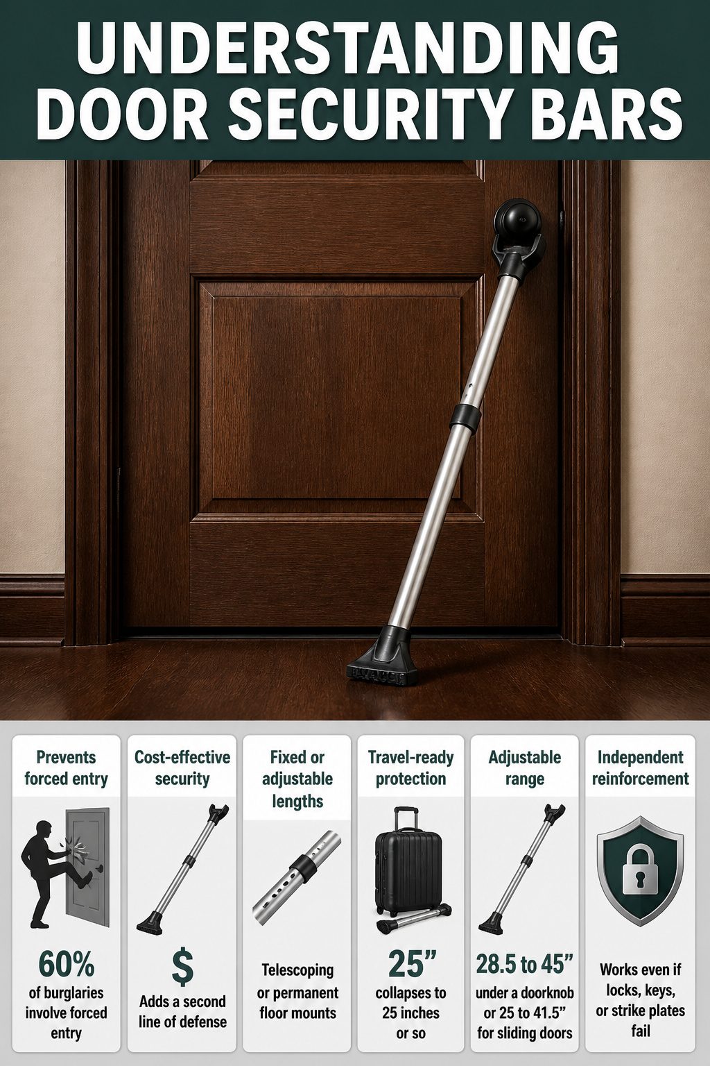 Door Security Bar: 8 Models and How to Choose in 2026 1 Diagram showing the mechanics of door security bars.