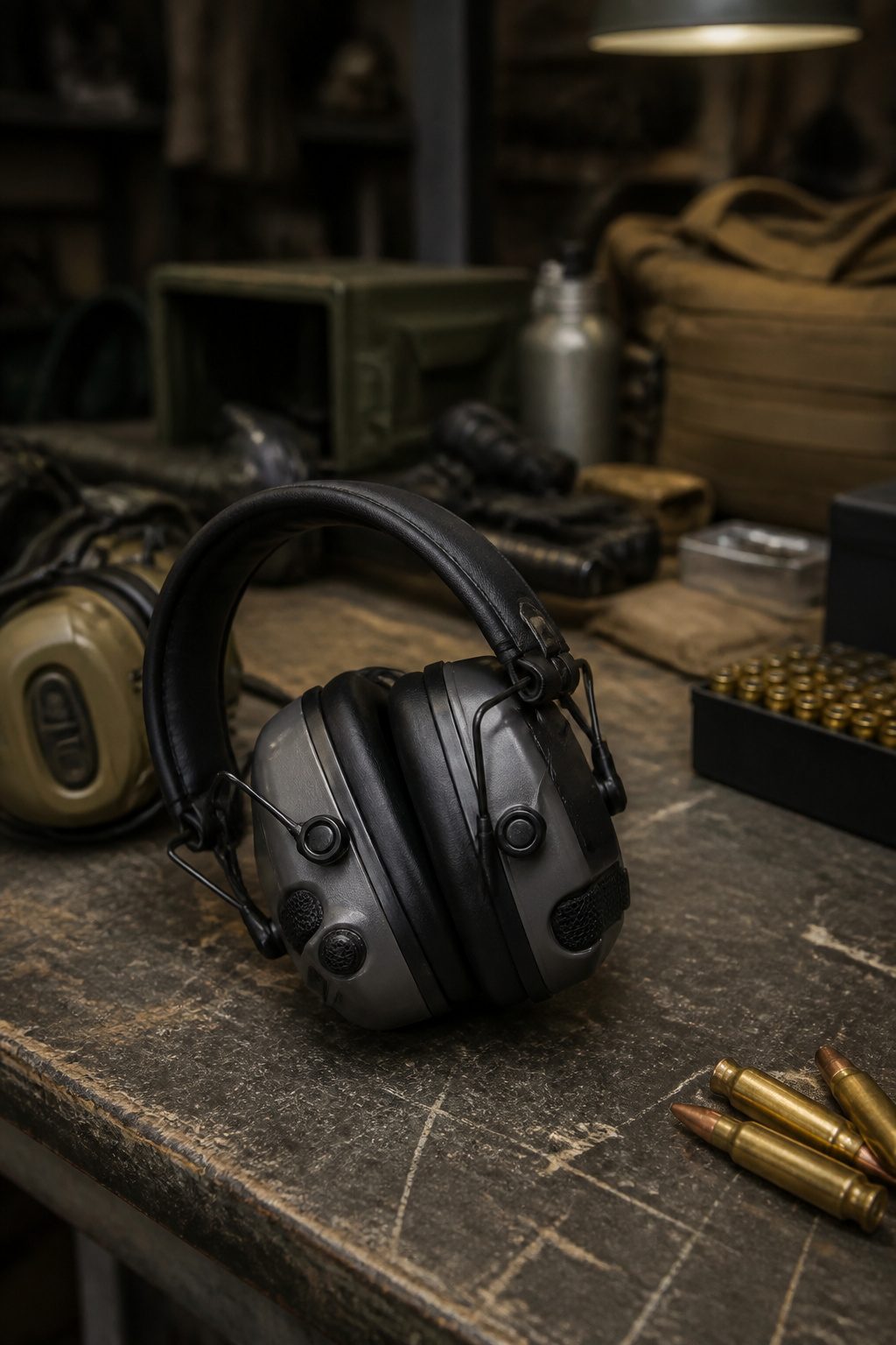 12 Electronic Ear Muffs by Category for 2026 12 SureFire EP3 Sonic Defenders on a rugged table.