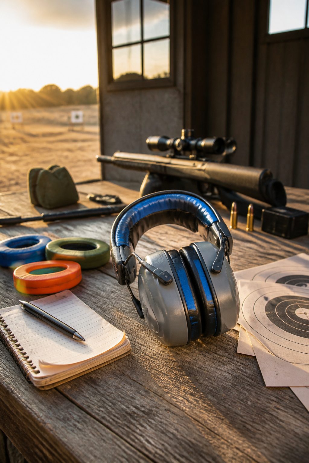 12 Electronic Ear Muffs by Category for 2026 11 Caldwell E-Max Pro electronic ear muffs on a shooting bench.