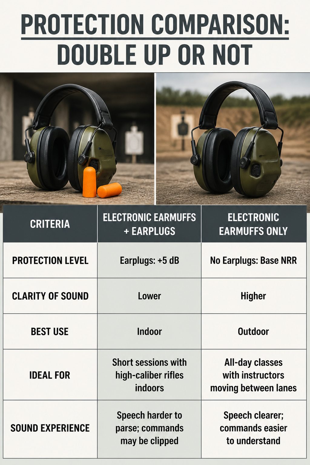 12 Electronic Ear Muffs by Category for 2026 16 An informative image comparing protection methods for shooting.