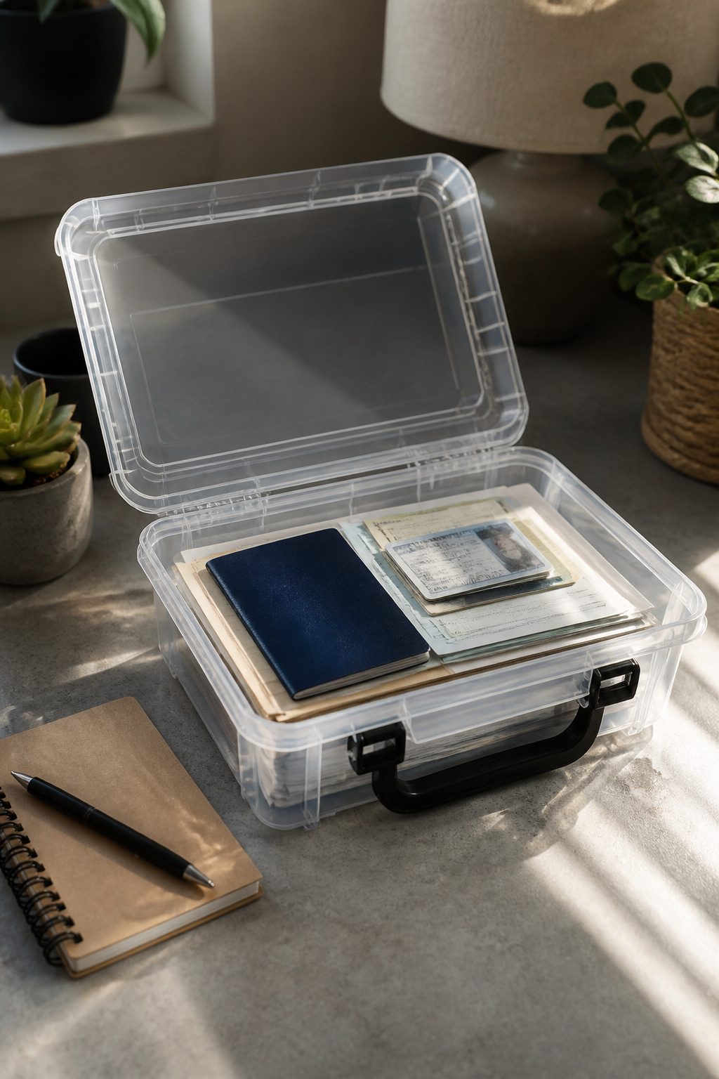 Emergency Preparedness Kits: What to Include in Yours 5 A waterproof container holding organized important documents and papers.