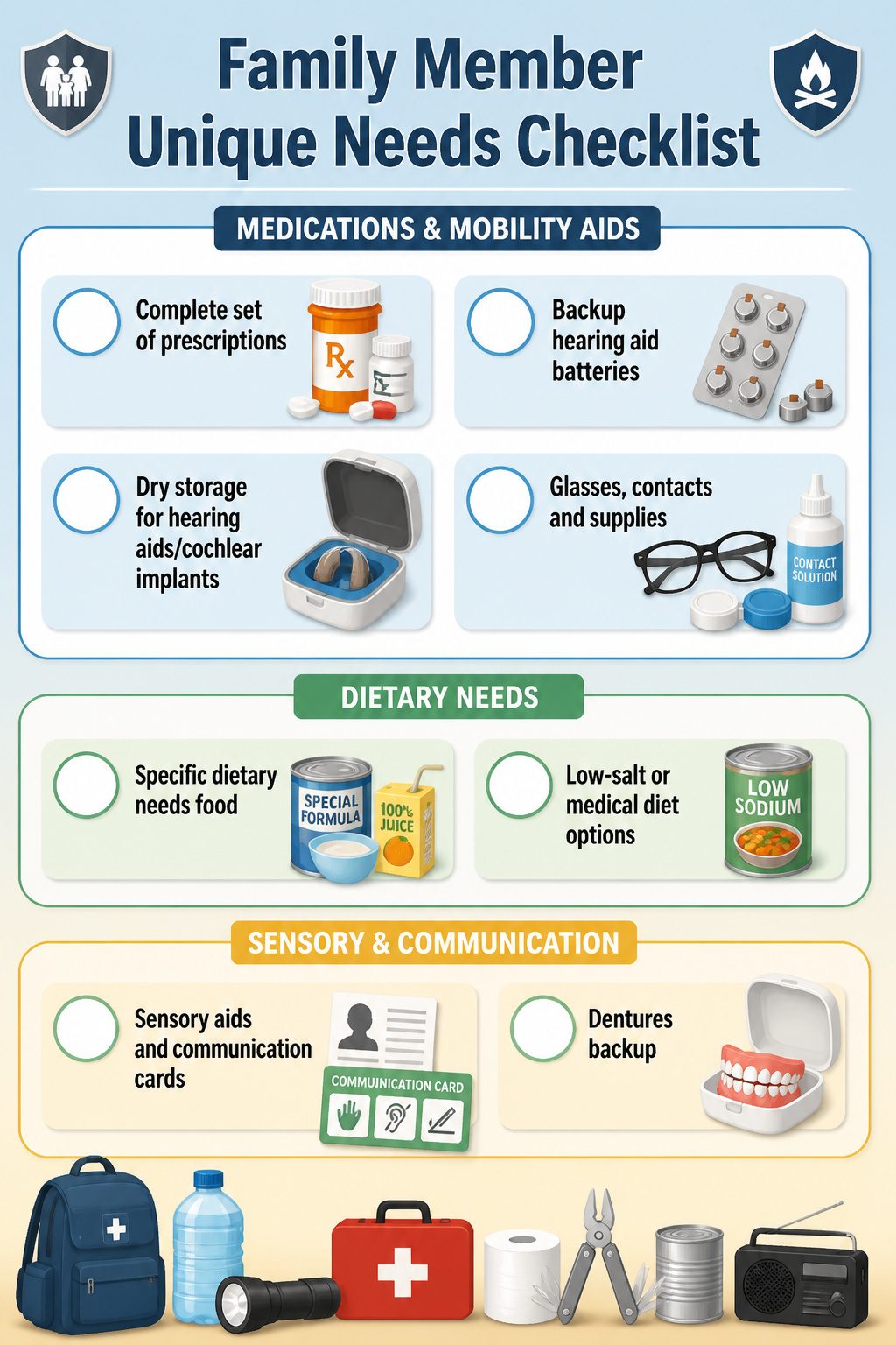 Emergency Preparedness Kits: What to Include in Yours 17 A checklist outlining unique emergency needs for different family members.