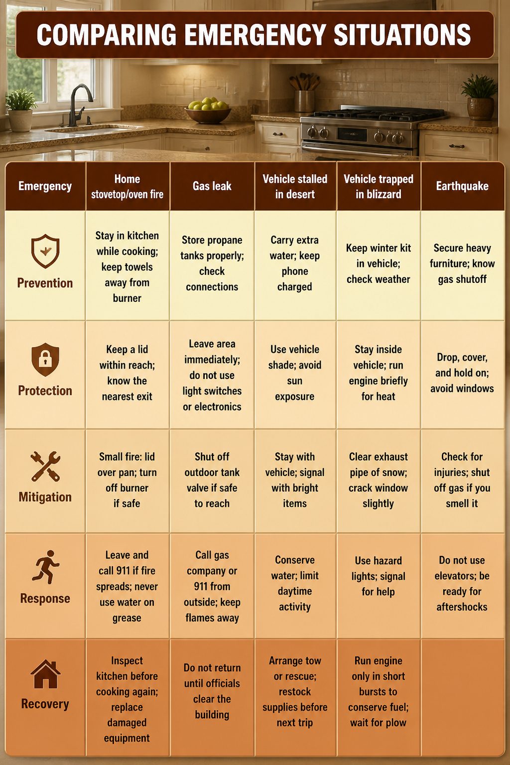 Emergency Preparedness Merit Badge 1 A chart detailing phases of emergency situations.