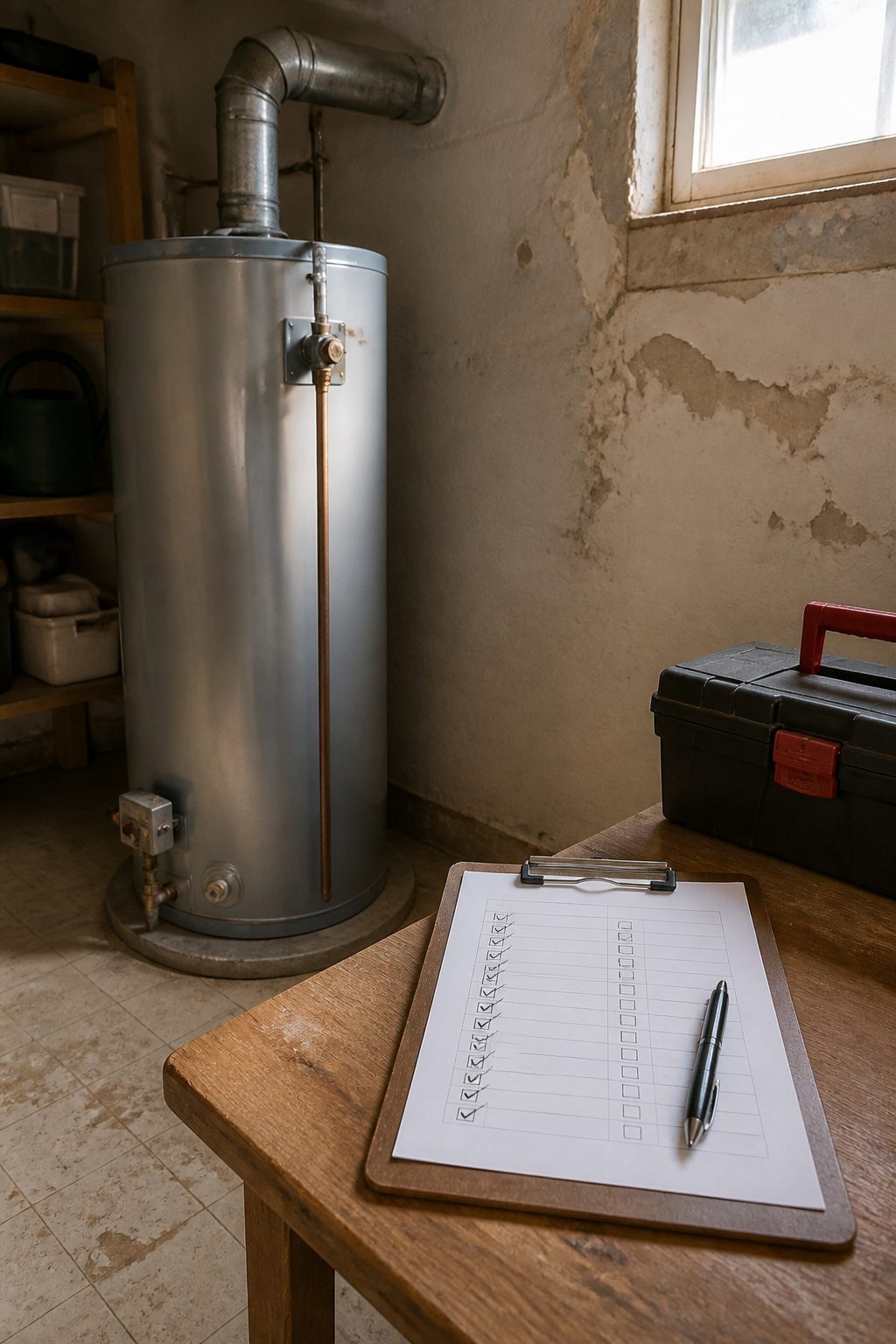Emergency Preparedness Merit Badge 3 A safety checklist next to a water heater.