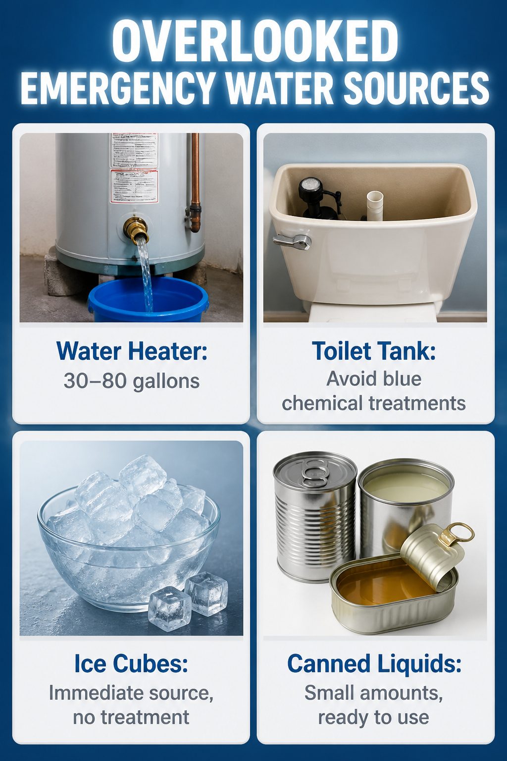 An infographic listing overlooked emergency water sources.