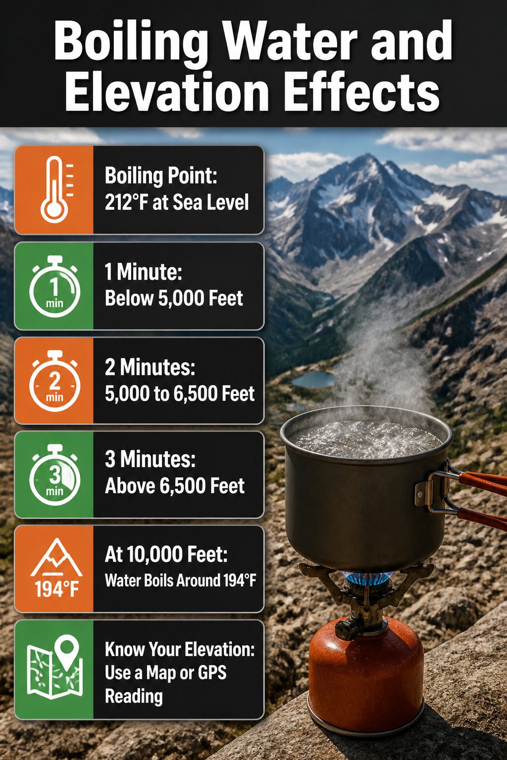 How Long to Boil Drinking Water: A 2026 Guide to Safe Disinfection 3 A chart detailing boiling times based on elevation.