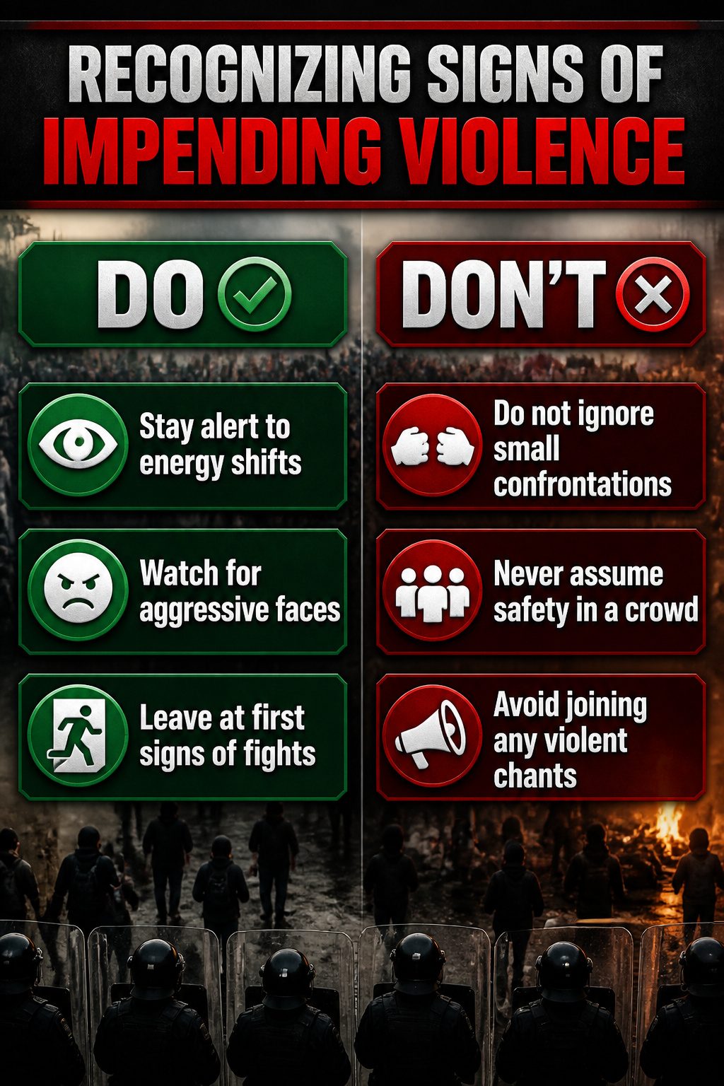 How to Escape a Riot: 9 Steps to Get Out Safely (2026) 10 A crowd showing tense energy and signs of conflict.