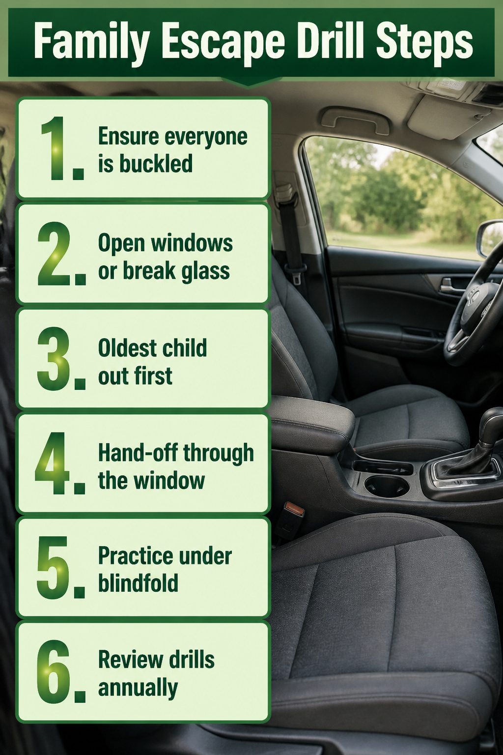 How to Escape a Sinking Car: 5 Steps That Save Lives in 2026 10 A family conducting a car escape drill in a driveway.