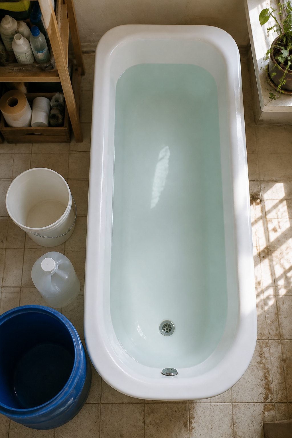 How to Flush a Toilet Without Running Water in 5 Steps 2 Bathtub filled with water before an outage.