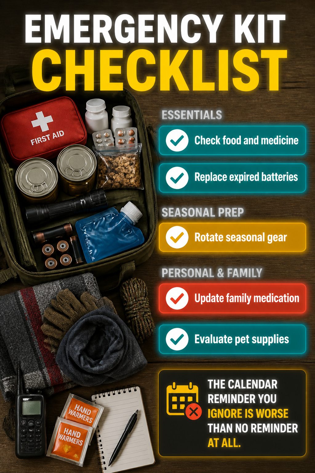 How to Make a Survival Kit: Emergency Preparedness Guide 16 An emergency kit checklist displayed on a table.