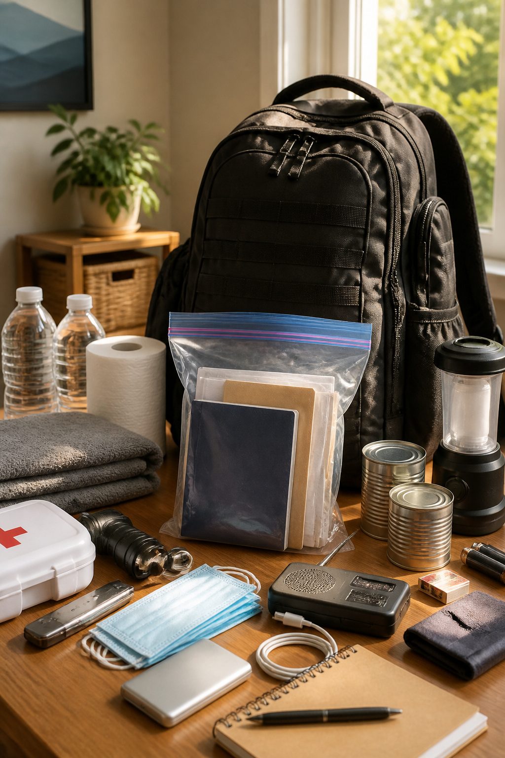 How to Make a Survival Kit: Emergency Preparedness Guide 7 A zip-top bag filled with important documents on a sturdy table.