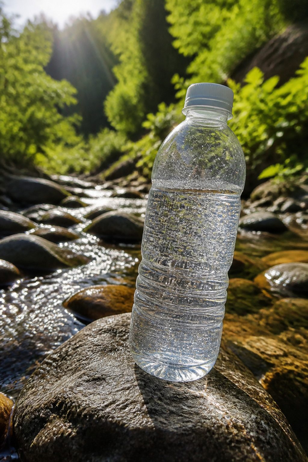 A person shaking a clear bottle filled two-thirds with water.