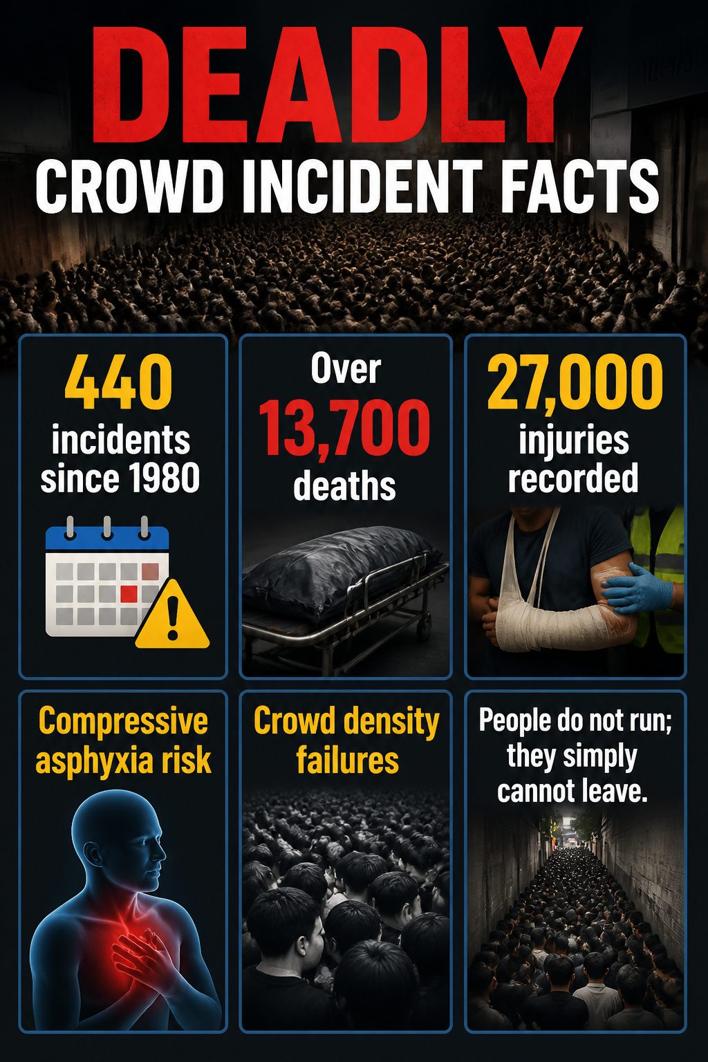 How to Survive a Stampede: 8 Steps for Escaping a Deadly Crowd (2026) 10 A graph showing crowd incident facts and statistics over the years.