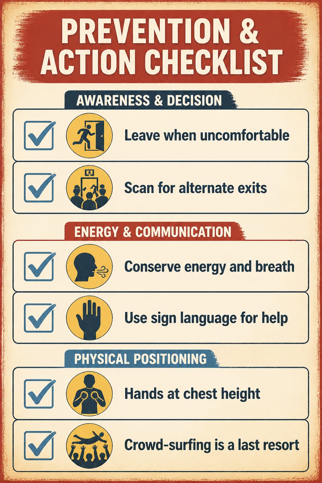 How to Survive a Stampede: 8 Steps for Escaping a Deadly Crowd (2026) 11 A checklist of prevention and action steps for crowd safety.