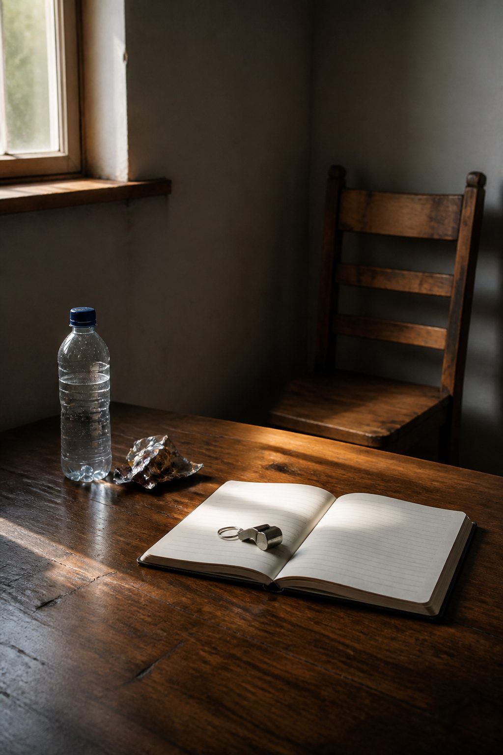 Loud Whistle: Finger Technique and the HyperWhistle 5 Wooden chair against a wall with a whistle and notebook.