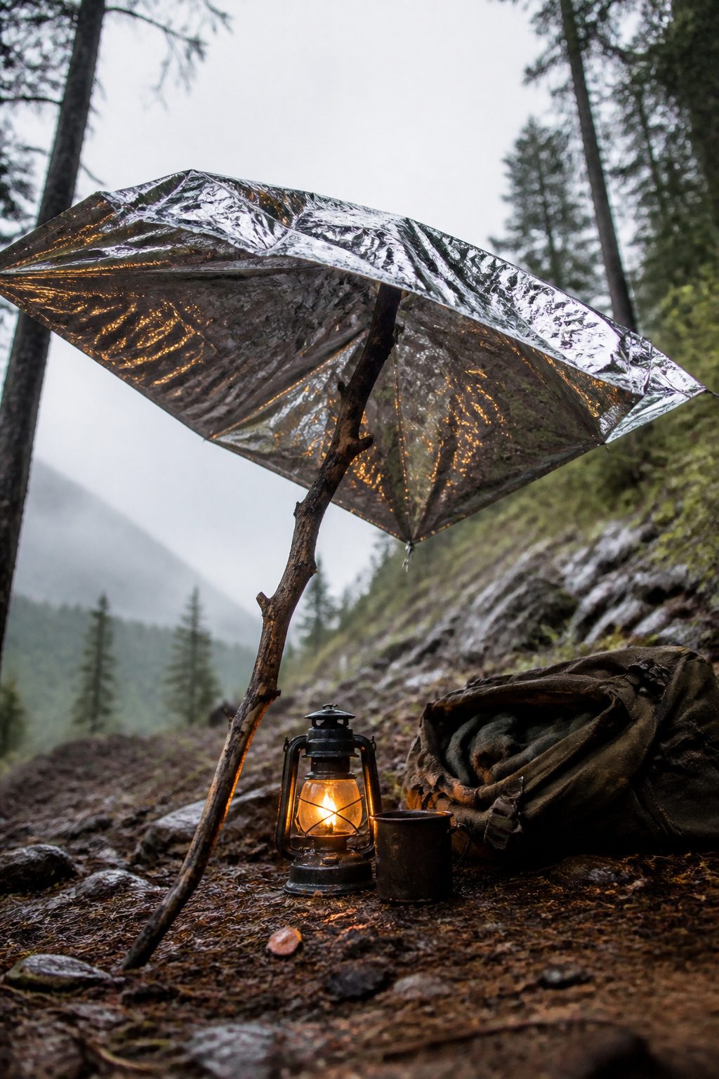 Mylar Blanket Uses: 38 Practical Ideas for Emergencies & Daily Life (2026) 26 A mylar blanket held overhead as a makeshift umbrella.