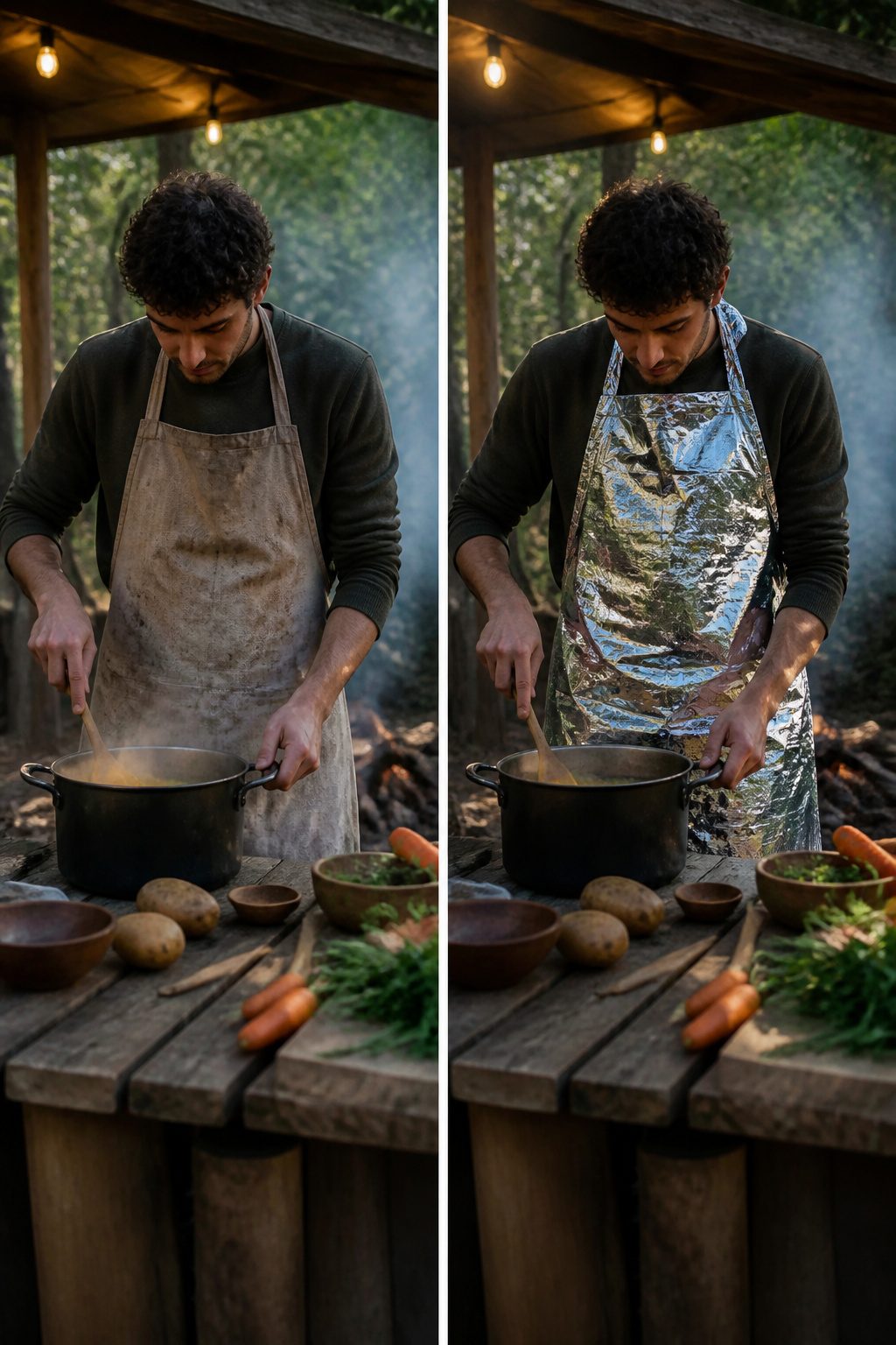 Mylar Blanket Uses: 38 Practical Ideas for Emergencies & Daily Life (2026) 36 A mylar blanket draped across the chest while cooking.