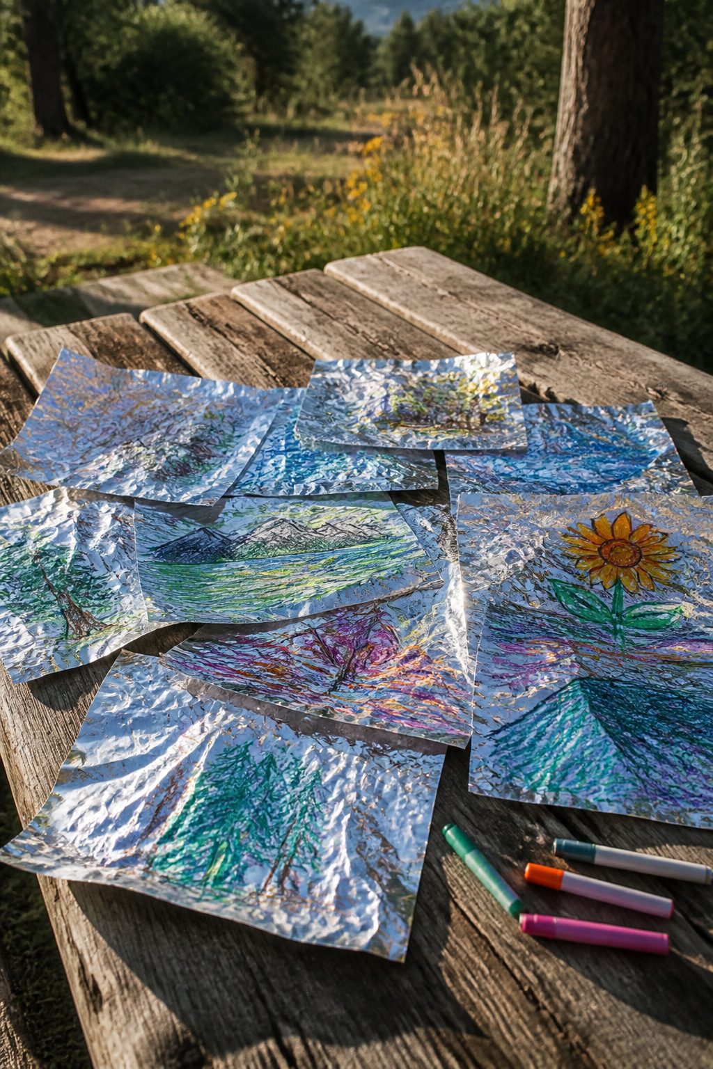 Mylar Blanket Uses: 38 Practical Ideas for Emergencies & Daily Life (2026) 33 Notes and drawings made on a mylar blanket on a picnic table.