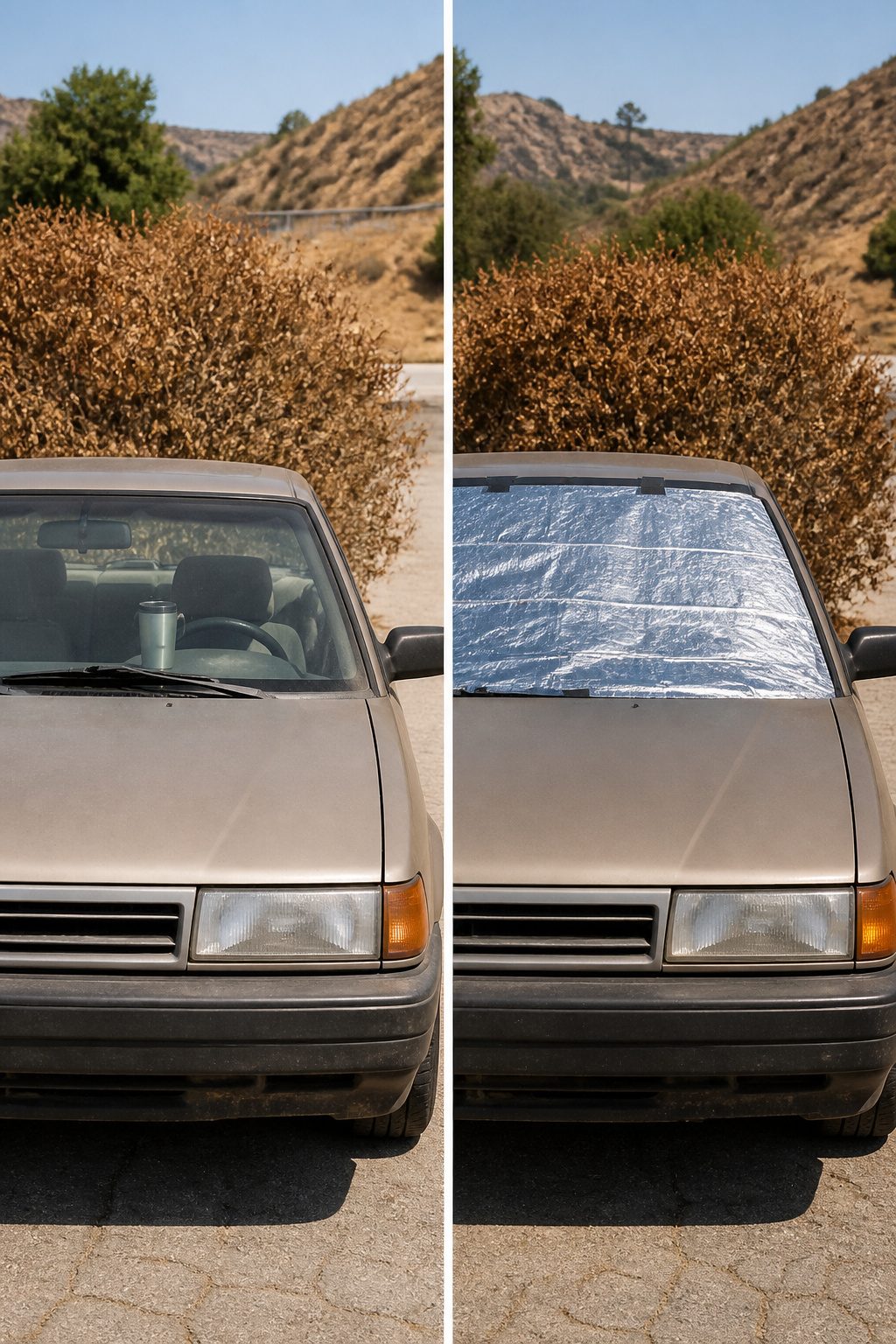 Mylar Blanket Uses: 38 Practical Ideas for Emergencies & Daily Life (2026) 22 A mylar blanket covering a car windshield to block heat.