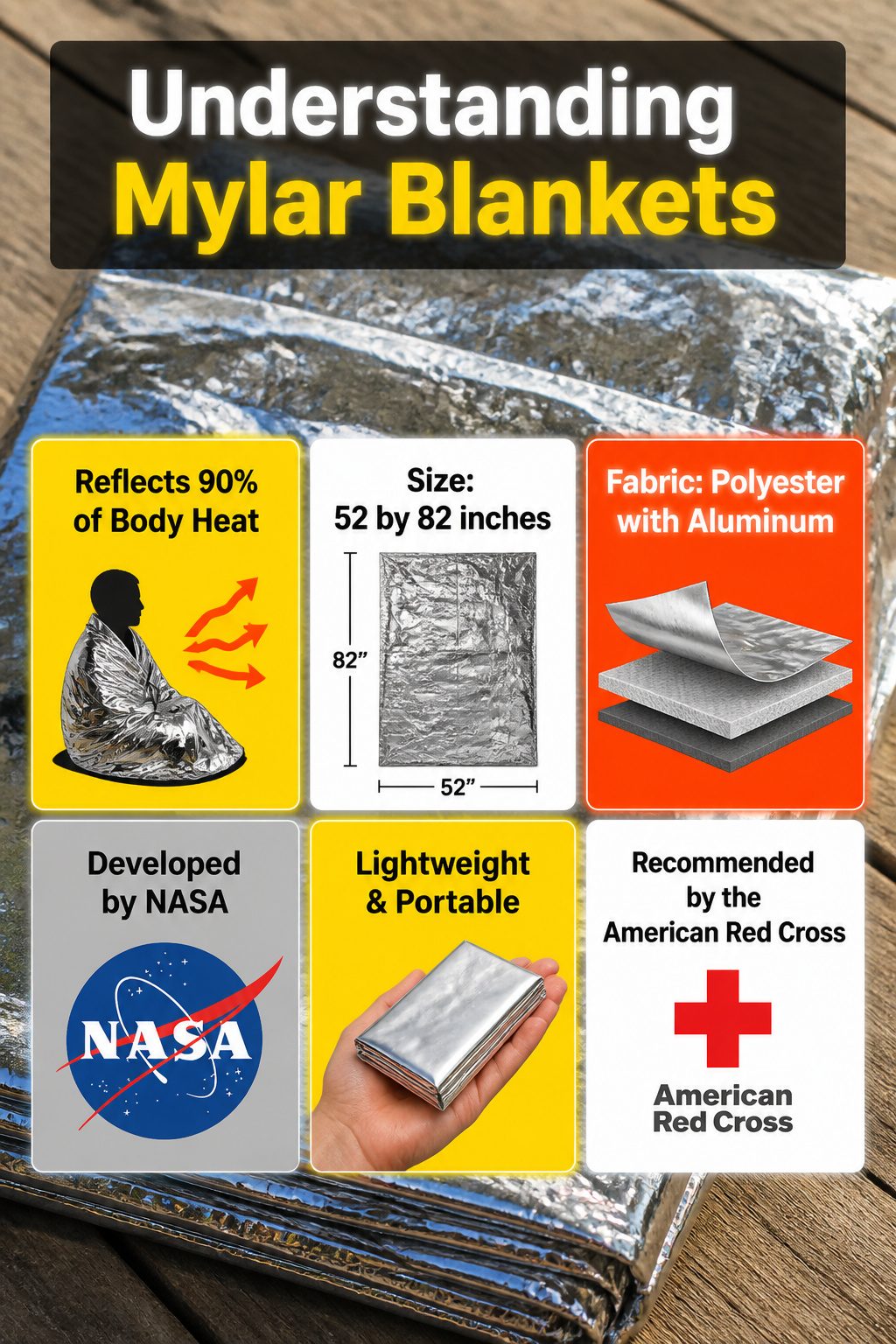 Mylar Blanket Uses: 38 Practical Ideas for Emergencies & Daily Life (2026) 1 A mylar blanket, shiny and folded, showing its reflective surface.