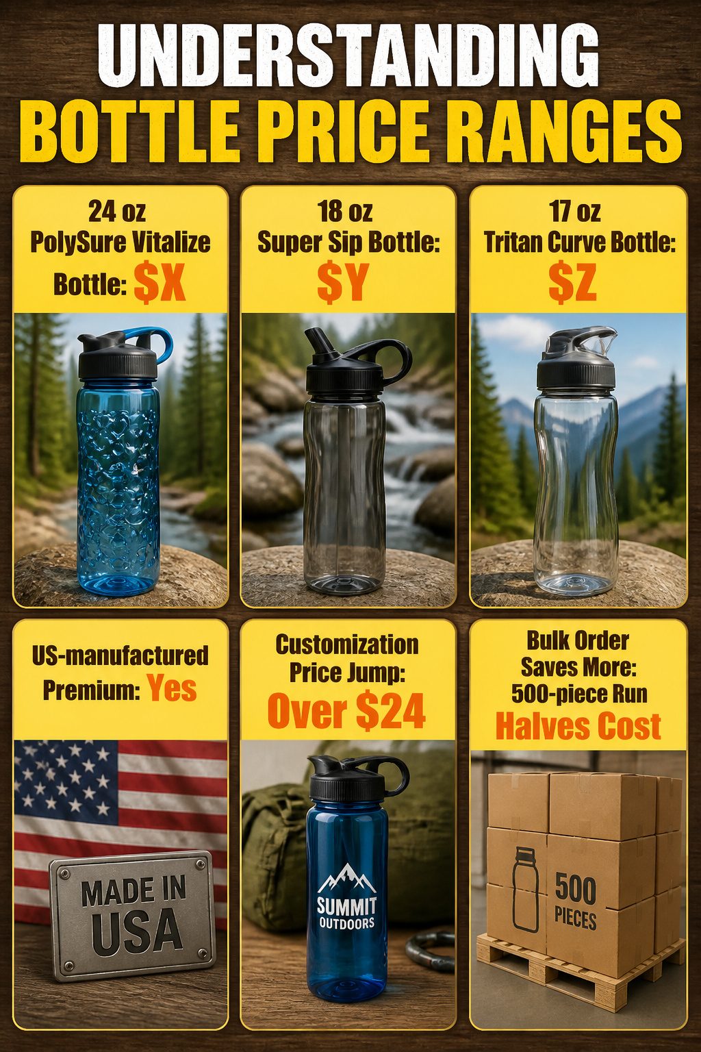 Price comparison of various types of plastic water bottles.