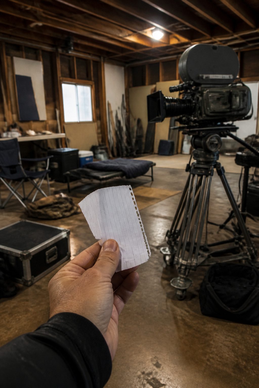 Run Hide Fight: The 2020 Controversial Action Film and Two Key Things It Changed 6 Behind-the-scenes photo of a modest film set with props and equipment.