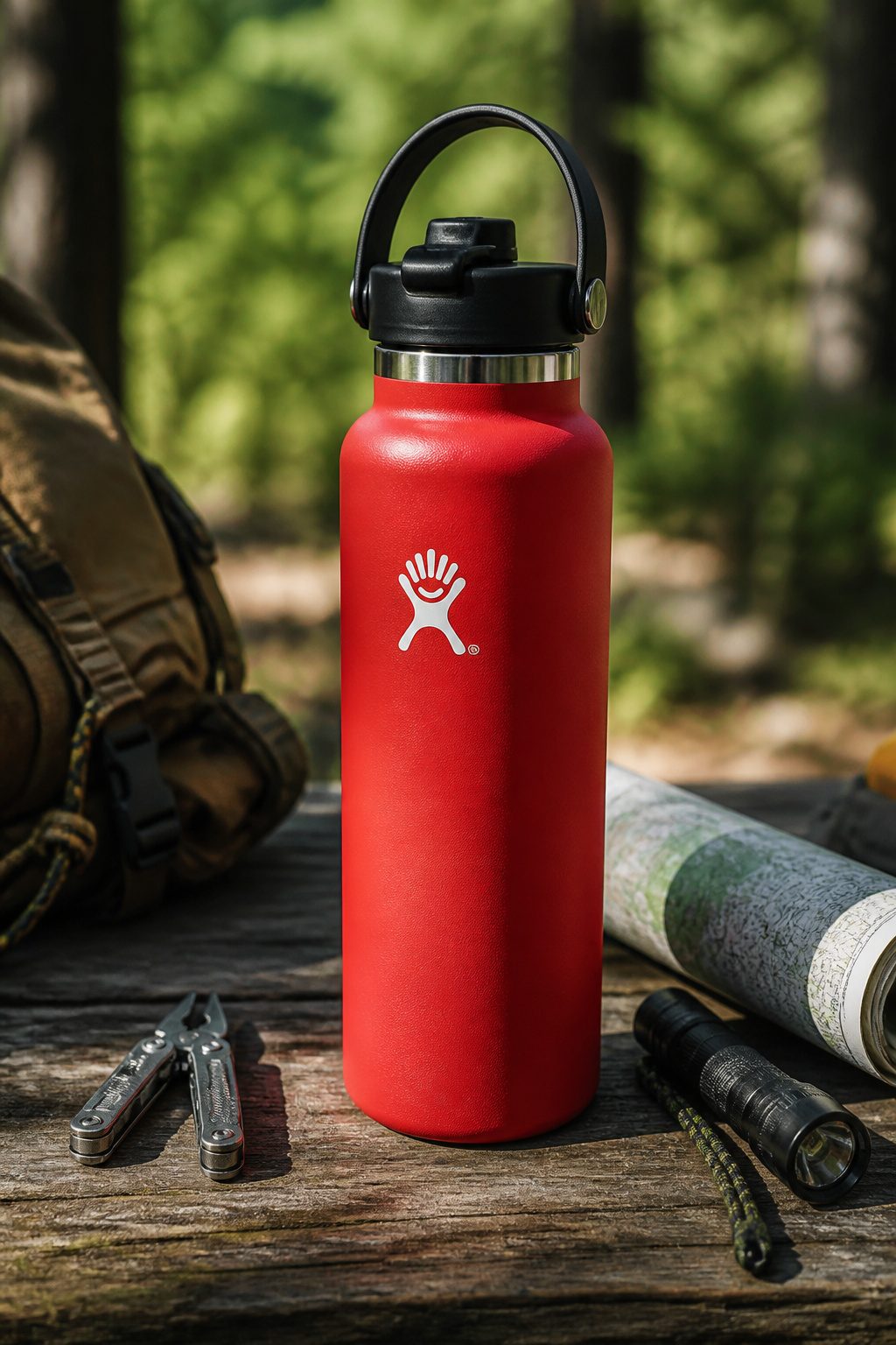 A Hydro Flask Wide Mouth water bottle with a wide mouth opening.