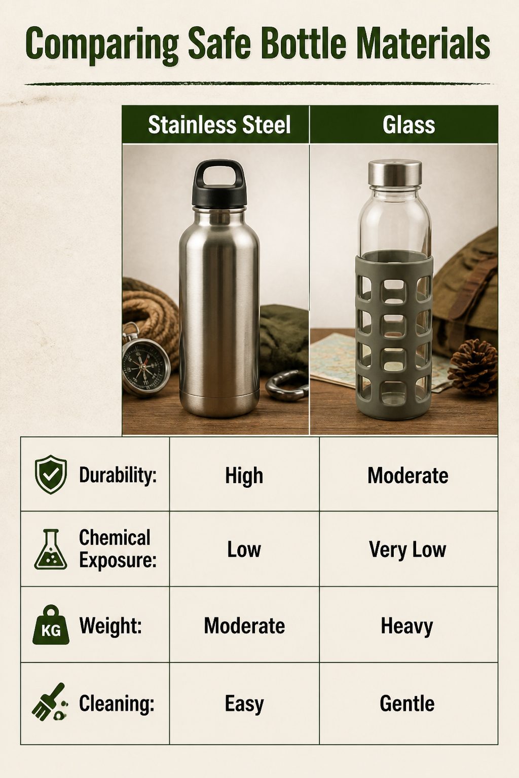 An information graphic comparing safe bottle materials.