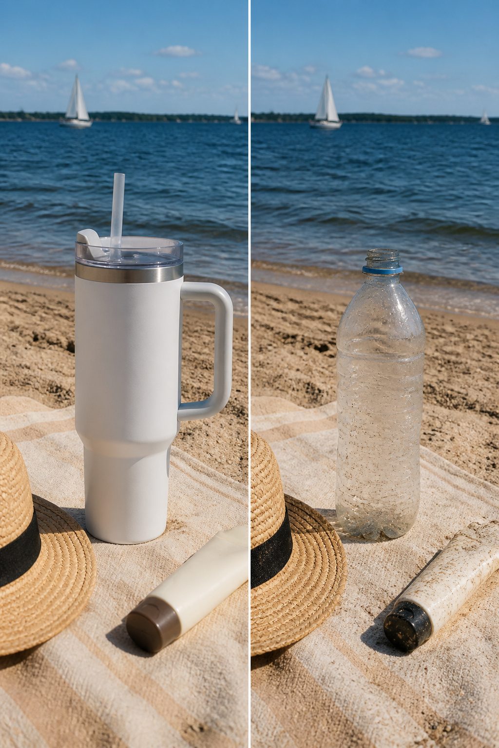 A Stanley Quencher H2.0 Flowstate water bottle with a straw.