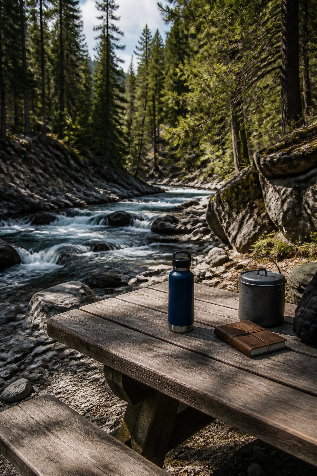 A Yeti Rambler 26 water bottle with a rugged appearance.