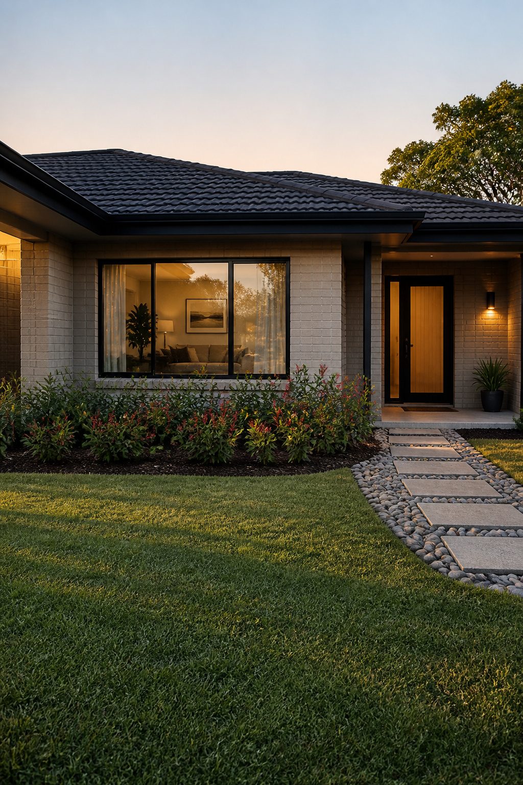 Home Safety and Security: A Practical Guide for 2026 3 A well-maintained front yard with low shrubs near windows.