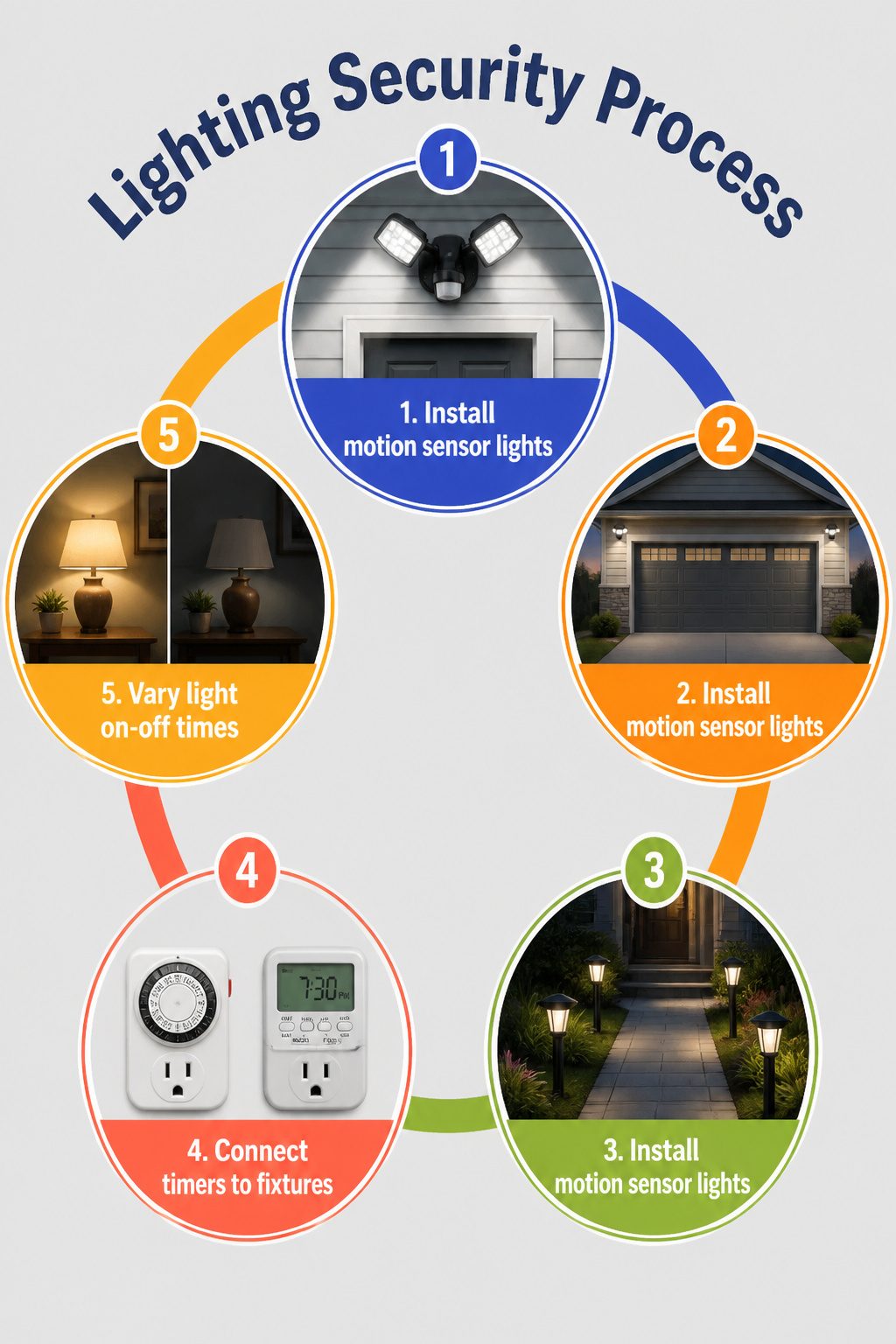 Home Safety and Security: A Practical Guide for 2026 13 Motion sensor lights installed around a home's entry points.
