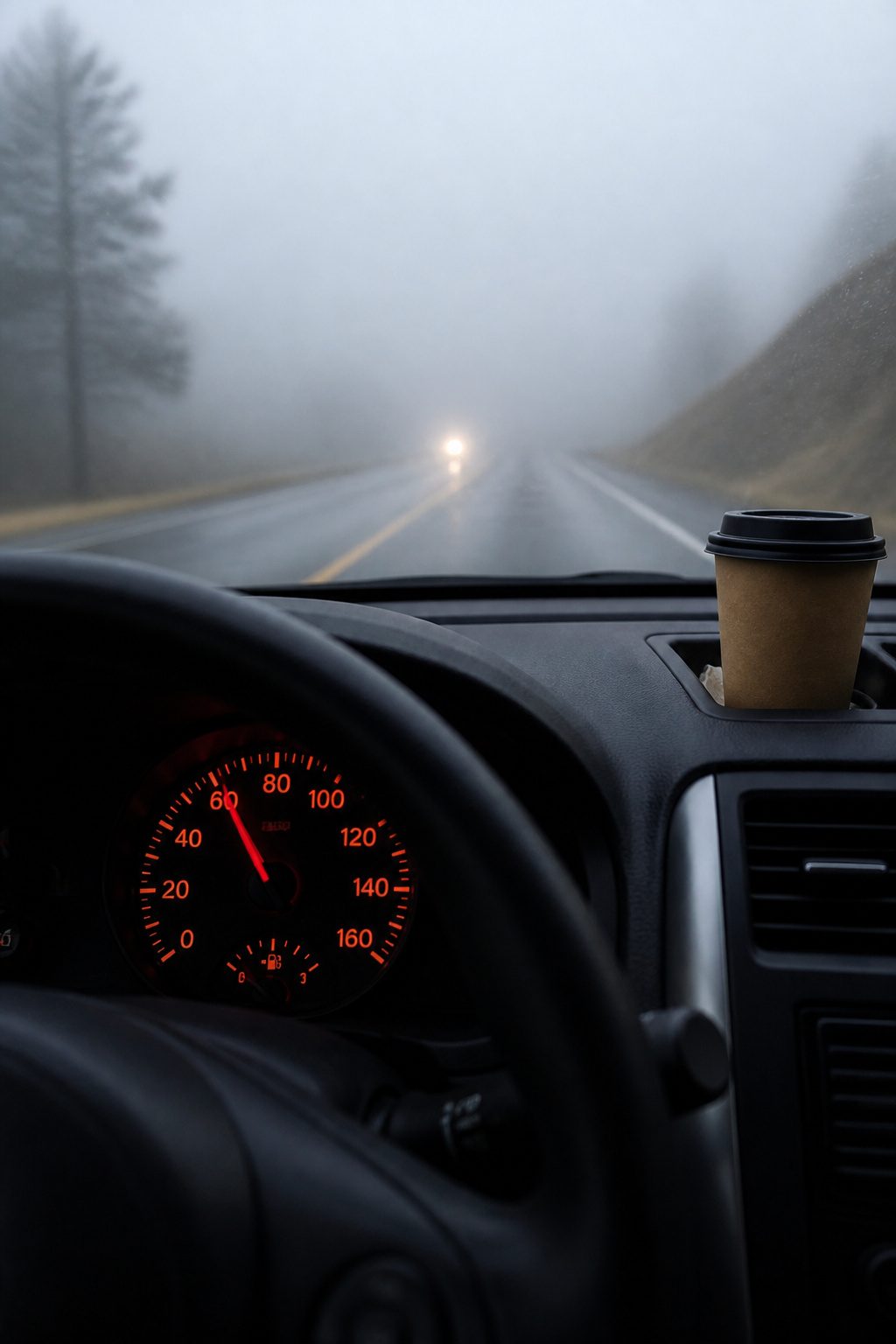 Safety Tips for Driving in the Fog: 9 Ways to Stay Safe in 2026 11 A close-up of a speedometer in a foggy environment.