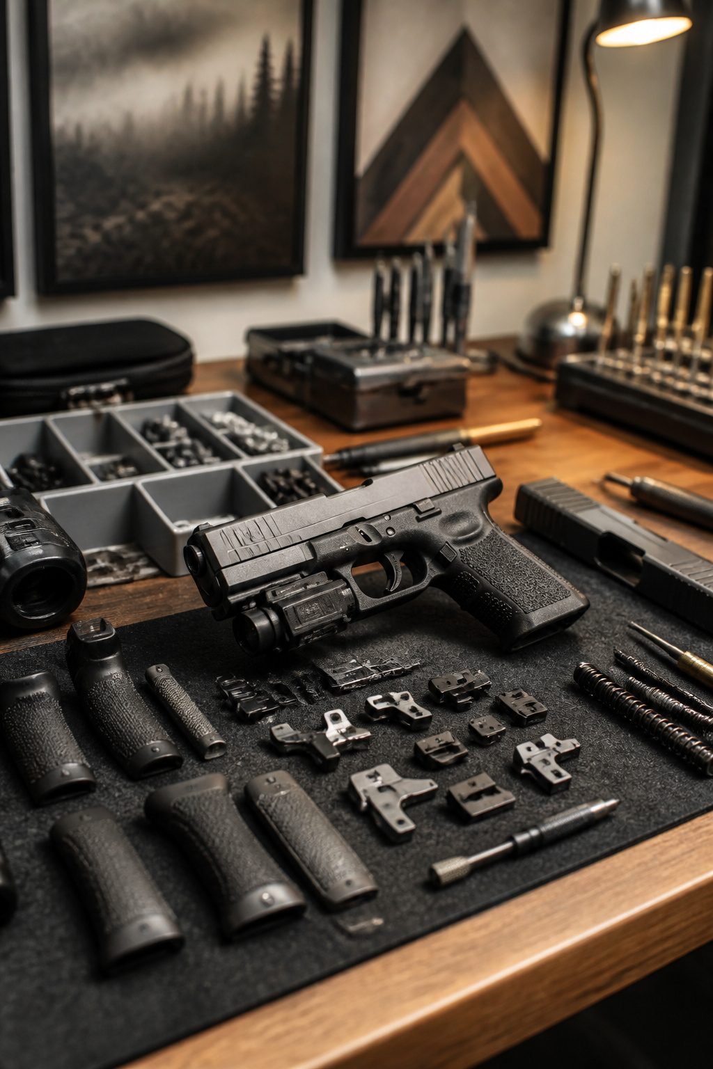 Semi Auto or Revolver for Concealed Carry: 5 Key Comparisons for 2026 8 A semi-automatic pistol partially disassembled with various parts.