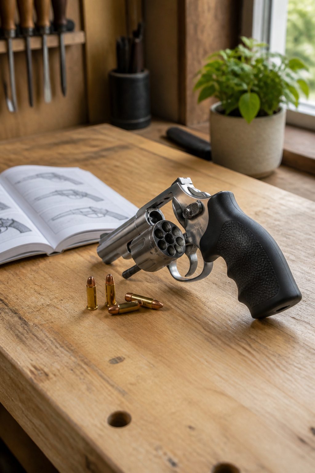 Semi Auto or Revolver for Concealed Carry: 5 Key Comparisons for 2026 4 A revolver with an open cylinder and rounds displayed.