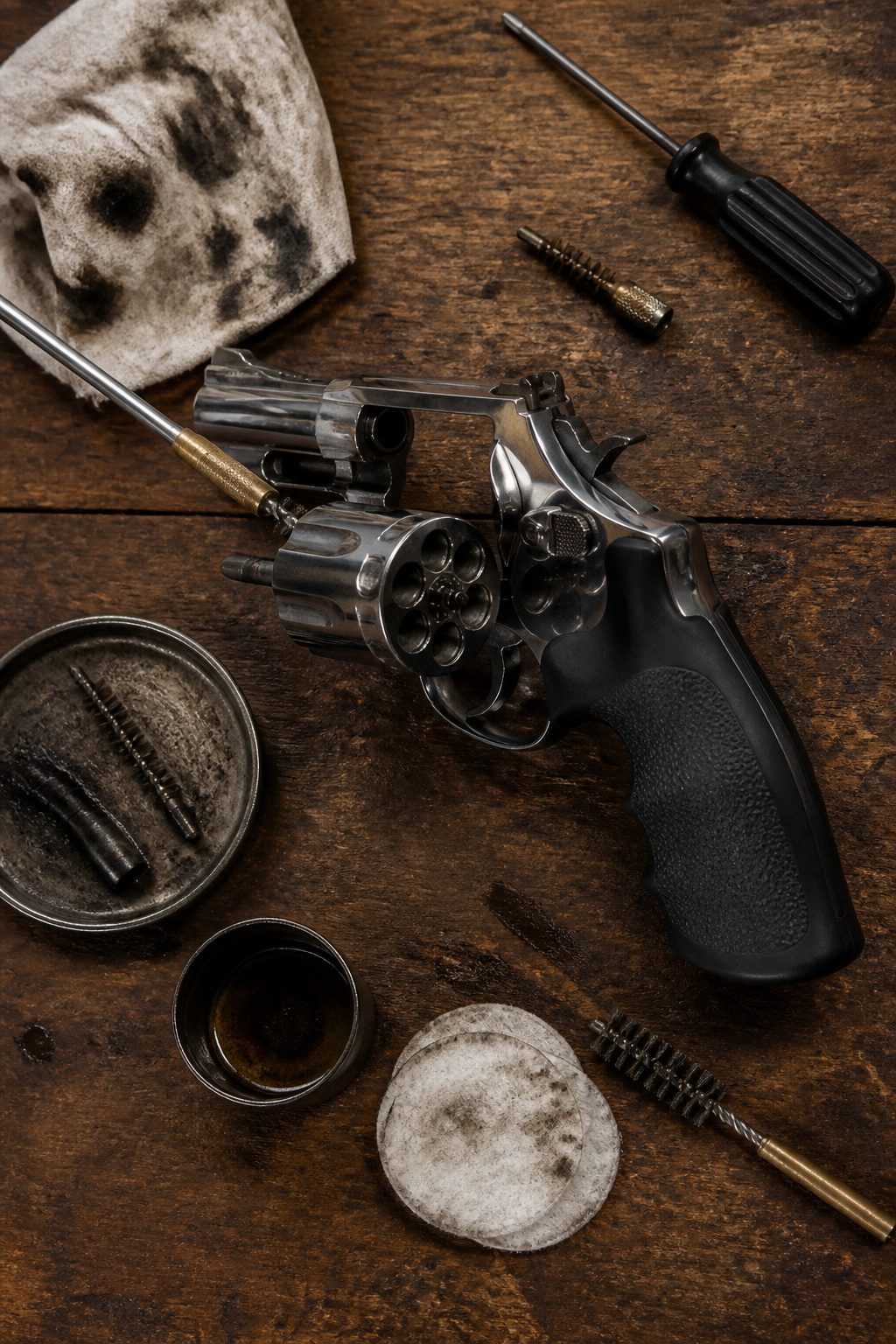 Semi Auto or Revolver for Concealed Carry: 5 Key Comparisons for 2026 5 A revolver partially disassembled for cleaning.